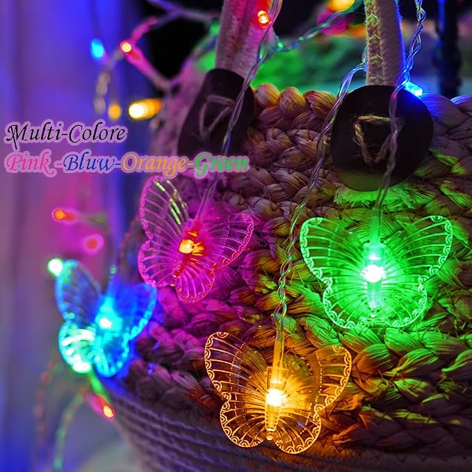 Butterfly Curtain Fairy Lights USB Plug in,8 Modes 120 LED 20FT Firefly Twinkle Timer String Lights with Remote for Bedroom Patio Christmas Wedding Party (Multi-Colored(Pink))