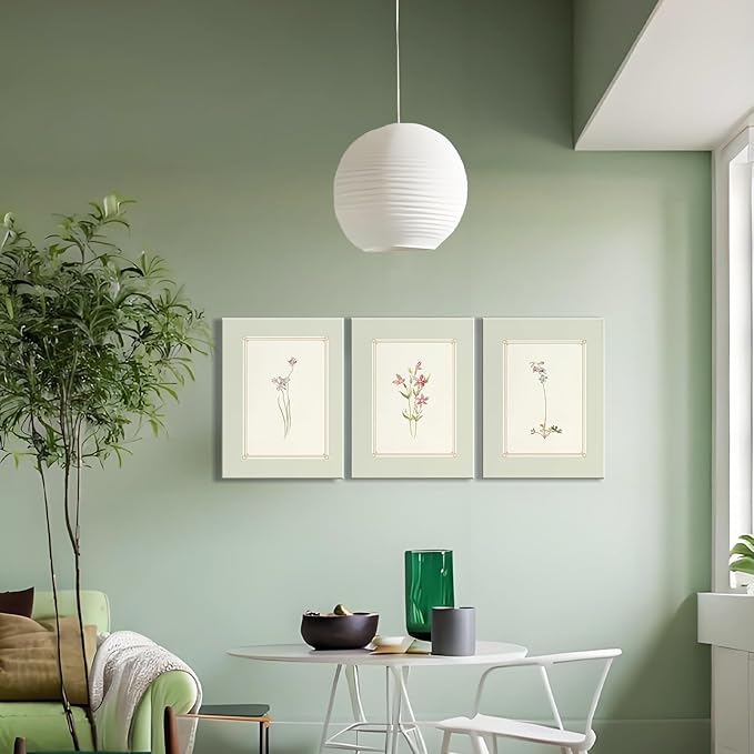 3pcs Framed Simple Vintage Floral Botanical Flower Wall Art Decor Canvas Print Natural Plant Artwork Wall Painting Poster Gallery Bedroom Living Room Office Decor 16x24 Inch Ready to Hang