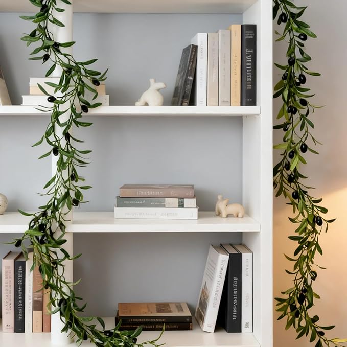 4 Pack Artificial Olive Garland 6.2 Long Faux Silk Leaf Olive Leaves Vines Greenery Garland with Fruit Spring Summer All Season for Wedding Arch Indoor Outdoor Wall Decoration
