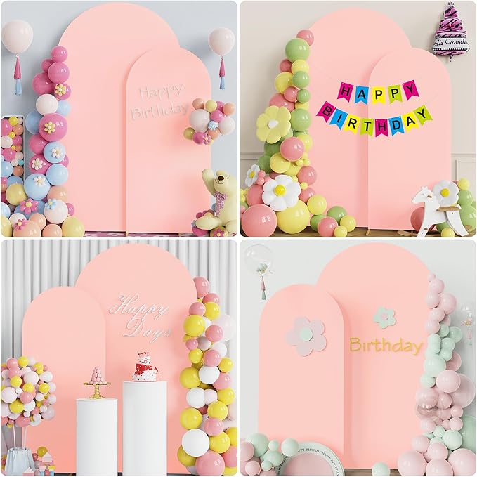 Wokceer Wedding Arch Backdrop Cover 7.2FT, 6FT Set of 2 Spandex Fitted Blushing Pink Arch Covers for Round Top Chiara Arches Backdrop Cover for Birthday Party Ceremony Decor