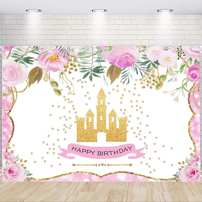 Princess Birthday Party Decorations for Girls Include Balloon Arch, Banner, Backdrop, Tablecloth, Tulle, Crown, Wand, Sash, Cake Topper Party Supplies
