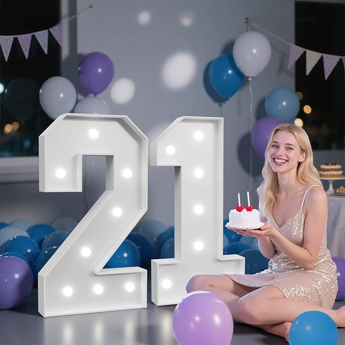 3FT Marquee Numbers 21 with Lights, Large Light Up Numbers Sign for 21st Birthday Party Decorations, Anniversary Celebration Backdrop Decor for Women and Men