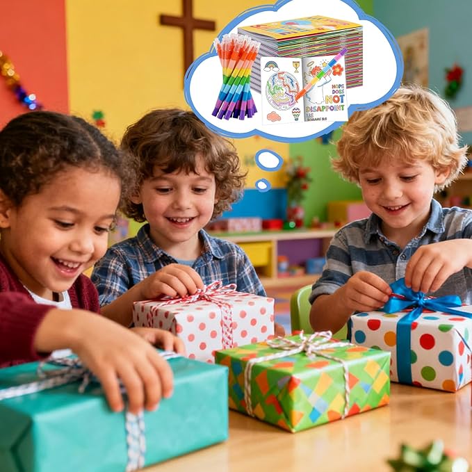 BenLouis 24 Bible Verses Mini Coloring Books Kids with 24 Stacking Crayons Christian Party Favors Activity Books Bulk for Kids Sunday School Religious Church Goodie Bag Gift Stuffer Classroom Reward