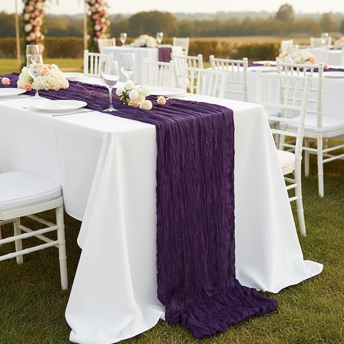 8 Pack Purple Cheesecloth Table Runner 120 Inch 10FT Gauze Cheese Cloth for Birthday Party, Banquet, Theme Party, Wedding Decoration