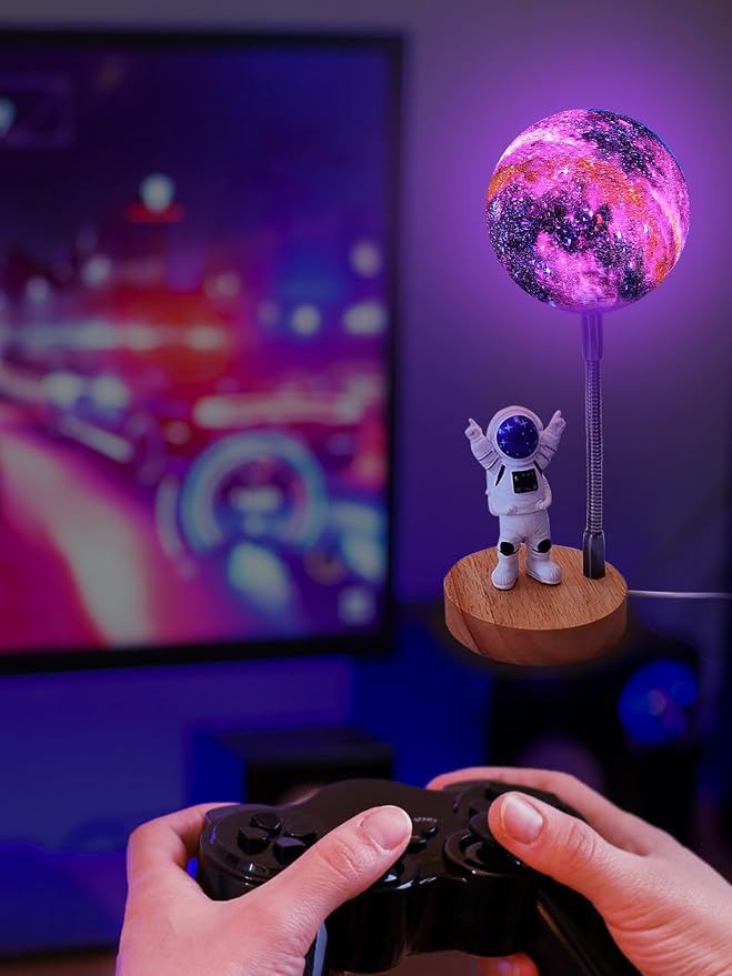 WLHONG Moon Lamp for Kids,Space Buddy Lights with 7 Color Astronaut Night Light,USB Powered and Button Control 3D Moon Table Lamp,Perfect for Bedroom,Nursery and Space-Themed Parties (Galaxy)