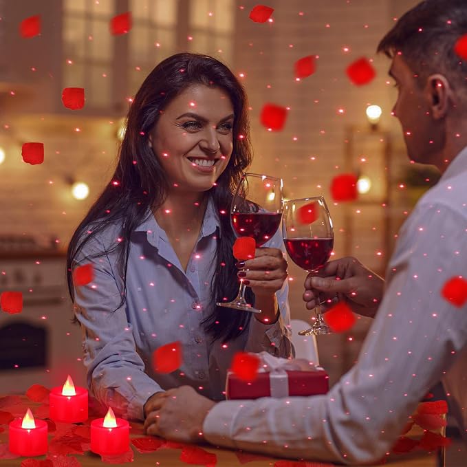 Hanaive 8000 Pcs Artificial Rose Petals with 120 Pcs Flameless LED Tea Light Candles Set Romantic Special Night Decorations for Proposal Anniversary Wedding Party Decor(Red)