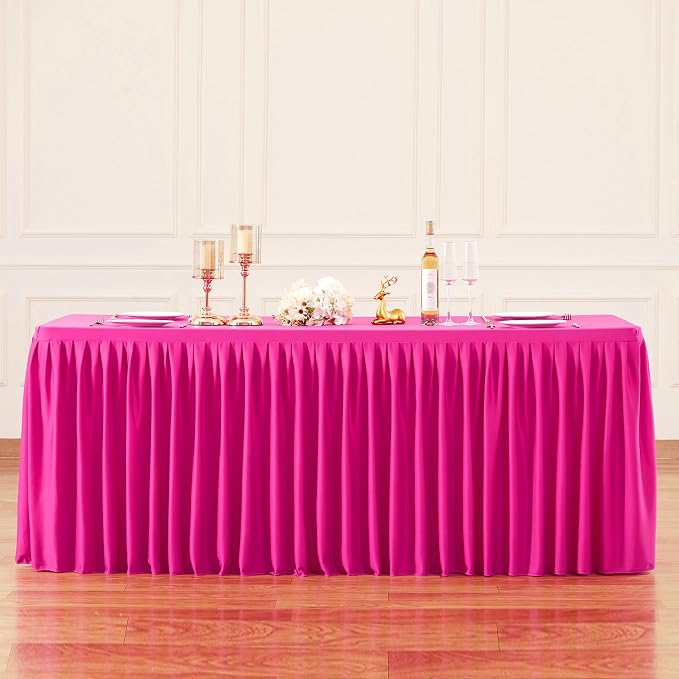 Red Polyester Table Cloths for Rectangle 4 Foot Tables, 6 Pack Wrinkle Free Tablecloths Stretchy Banquet Ruffle Fitted Table Cover Desk Skirt for Parties Wedding Birthday Baby Shower