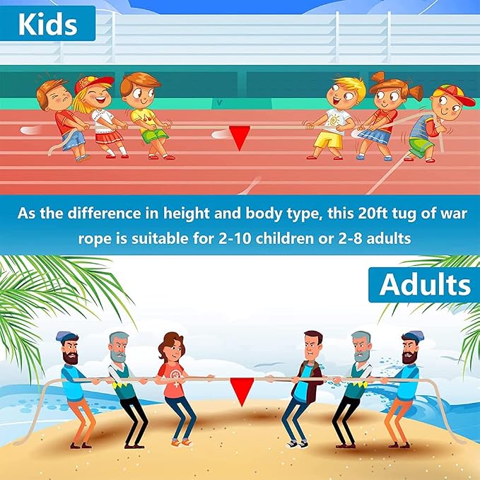 Tug of a War Rope for Kids and Adult, 25FT Tag o War Ropes with Flag for Outdoor, Outside Carnival, Lawn, Field, Team Building Game, Safety Cord for School and Church, Blue
