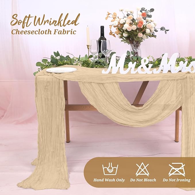 18 Pack Cheesecloth Table Runner Beige 10Ft Rustic Boho Gauze Table Runner Romantic Long Sheer Fabric Cheesecloth Table Runner for Wedding Festival Birthday Anniversary Dinner Outdoor Events