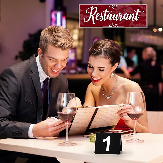 Tuanse Table Numbers 1-50 Acrylic Double Side Numbered Table Tents Restaurant Wedding Number Cards Signs for Banquets Party Wedding Reception(Black)