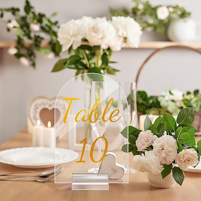 Qunclay 40 Pack 4 x 6 Inch Gold Acrylic Wedding Table Number 1-40 Clear Table Stand with Numbers Calligraphy Number Holders Signs for Wedding Reception Birthday Party Decorations