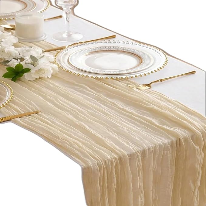 20 Pack Beige Cheesecloth Table Runner 10FT Boho Gauze Fabric Cheese Cloth Table Runners for Wedding ,Party,Baby Shower, Bridal Party, Rustic Farmhouse and Table Decorations