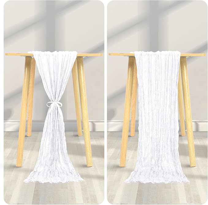 24 Pack Cheesecloth Table Runner 20 x 120 inch Cheese Cloth Table Runner Bulk,Romantic Boho Sheer Gauze Fabric Table Runners for Wedding Reception,Party,Bridal Shower Table Decor(White)