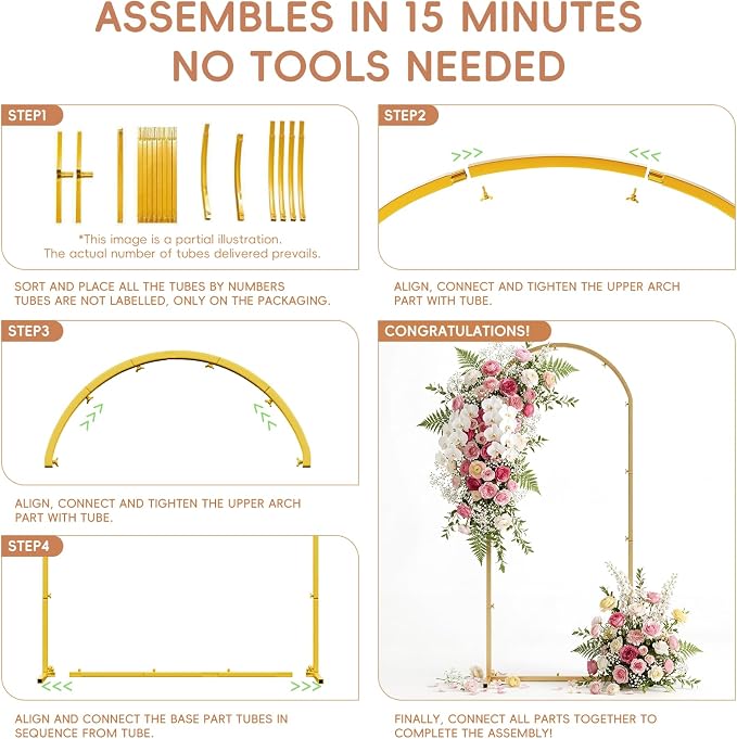 Toolterritary Metal Arch Backdrop Stand Set of 2, 7.2FT+ 6FT Balloon Arch Stand, Gold Wedding Arch Frame with Stable Base, Arch Backdrop for Party Birthday Baby Shower Graduation Decor