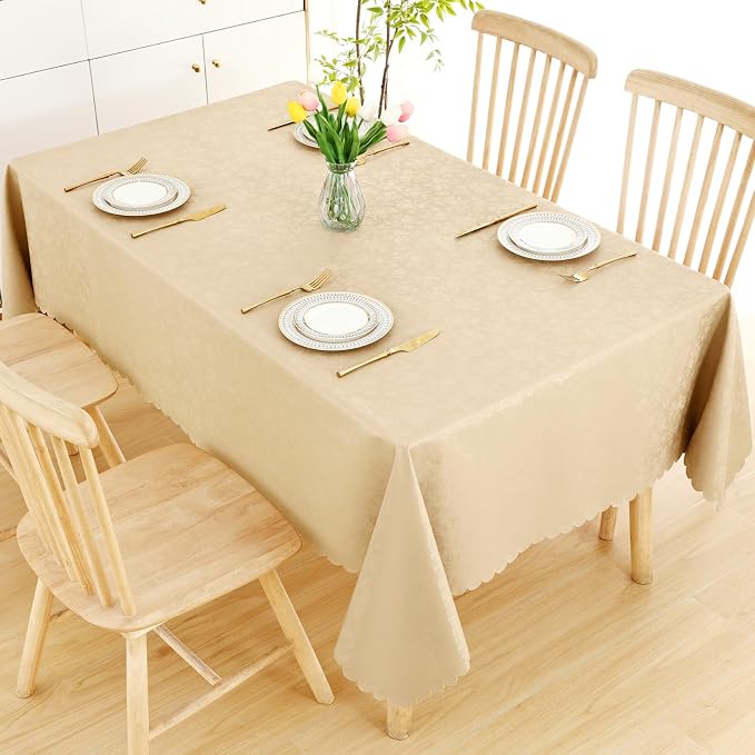 Smiry Rectangle Table Cloth, Waterproof Heavy Duty Vinyl Tablecloths, Wipeable Washable Table Cover for Kitchen and Dining Room (Champagne, 60" X 102")