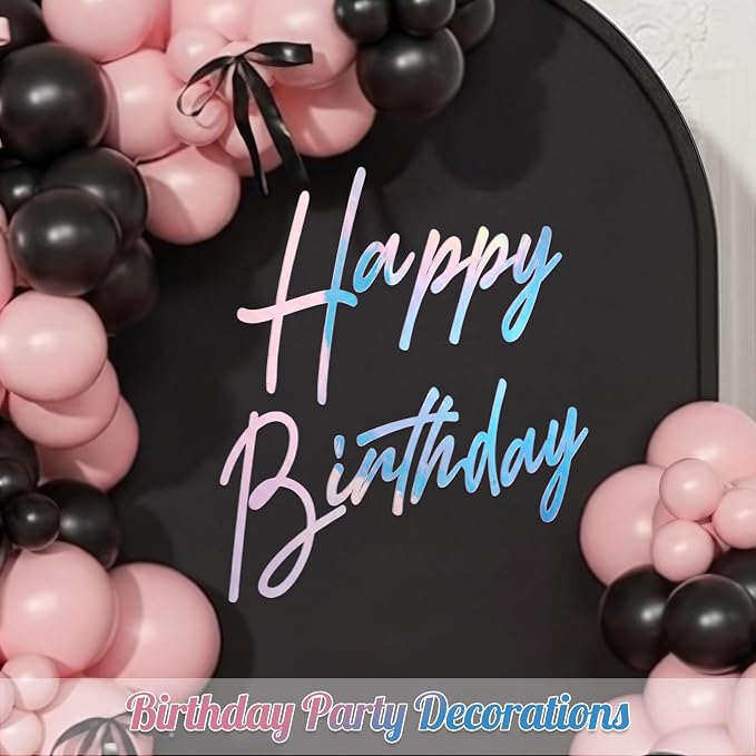 Yousoontic Happy Birthday Sign for Backdrop Large Happy Birthday Sticker Letter Acrylic Mirror Decal for Balloon Arch Wall Kpop Party, Peel off Acrylic Film(23 x 20 Inches,Classic,Dazzling Laser)