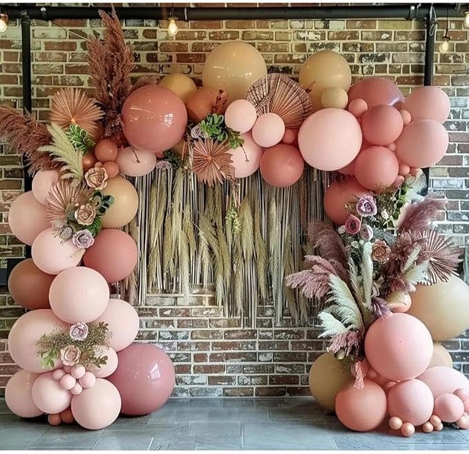 Dusty Pink Balloon Arch, Double Stuffed Blush Nude Brown Balloon Garland Kit Boho Pink Beige Rose Gold Balloons for Mom Neutral Birthday Baby Shower Wedding Bridal Shower Baby in Bloom Party Decor