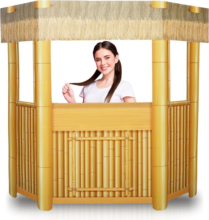 Threehoney 6.4ft 3D Luau Island Tiki Bar Cardboard Cutout Stand up Life Size Summer Hawaii Theme Party Decorations Backdrop Photo Prop Tiki Bar Stand up for Luau Beach Party Decoration Supply
