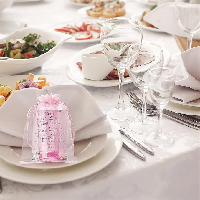 Sliner 50 Set Wedding Favors for Guests Bulk 2oz Acrylic Take a Shot We Tied the Knot Shot Glasses with Thank You Cards Organza Bags for Guest Souvenirs Wedding Newlyweds Bridal Shower Gifts (Pink)