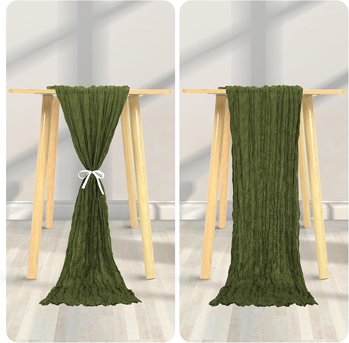 24 Pack Cheesecloth Table Runner 20 x 120 inch Cheese Cloth Table Runner Bulk,Romantic Boho Sheer Gauze Fabric Table Runners for Wedding Reception,Party,Bridal Shower Table Decor(Olive Green)