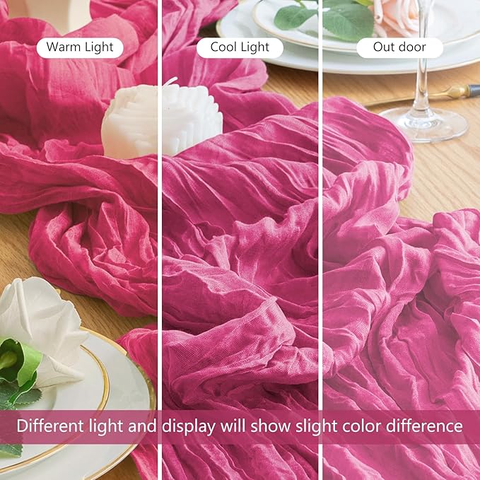 Wokceer Cheesecloth Table Runner 3Pack 10FT Deep Pink Boho Gauze Fall Thanksgiving Cheese Cloth Table Runner for Party Long Rustic Sheer Table Runners for Baby Bridal Shower Wedding Easter Table Decor