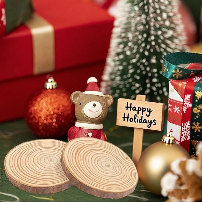 Wood Slice Ornaments 54 Pcs 2.4-2.8 Inches,Unfinished Natural Wood Cookies,Predrilled with Hole Wood Slices for Crafts,Christmas Ornaments Wedding Decorations etc. 