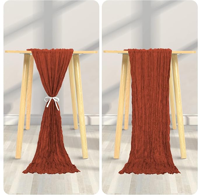 24 Pack Cheesecloth Table Runner 20 x 120 inch Cheese Cloth Table Runner Bulk,Romantic Boho Sheer Gauze Fabric Table Runners for Wedding Reception,Party,Bridal Shower Table Decor(Terracotta)