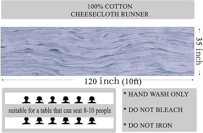 MDS Pack of 25 Cheesecloth Table Runner 35x120 Inch, 10FT Long Gauze Cheese Cloth Table Runner for Wedding Party Birthday Bridal Shower Farmhouse Garden Boho Rustic Table Decoration - Dusty Blue