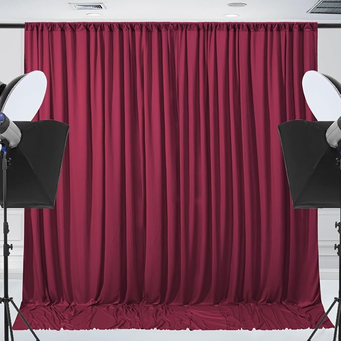 ESGOTBME 30x10ft Wrinkle Free Burgundy Backdrop Curtain for Parties Soft Fabric Drapes Wedding Curtain Backdrop for Birthday Party Decorations Background for Photography 5x10ft, 6 Panels