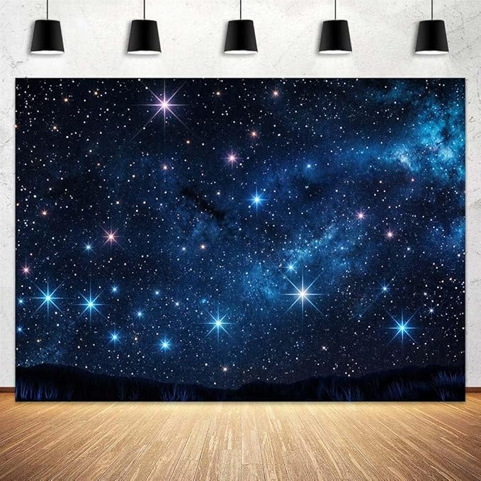 8X6ft Starry Night Sky Backdrop Galaxy Photography Star Background, Outer Space Theme Birthday Party for Boy Kids Backdrops Photo Banner Booth Prop Decorations Wall Decor Tablecloth