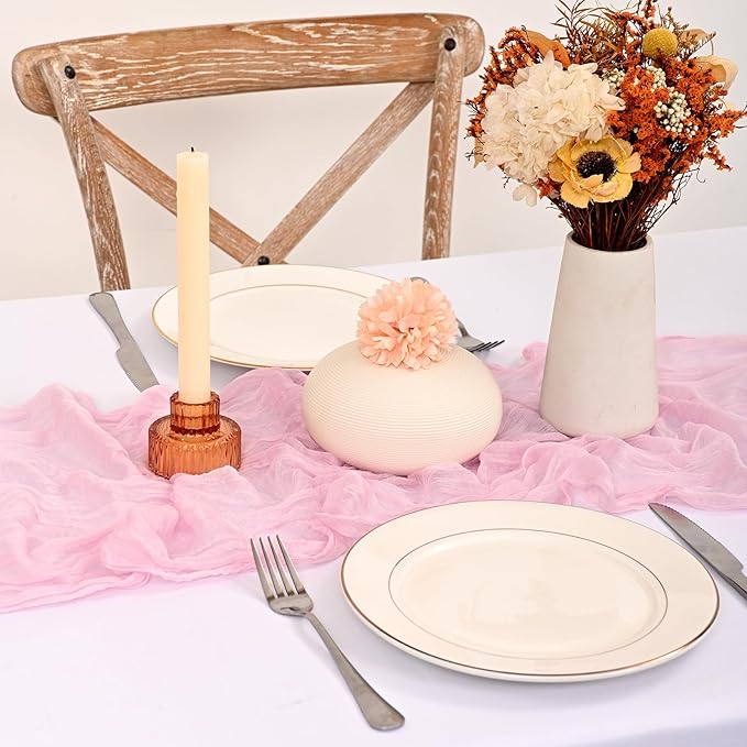 24 Pack Light Pink Cheesecloth Table Runner 120 inch Fall Thanksgiving Boho Rustic Gauze Farmhouse 10FT Cheese Cloth Runner for Baby Shower Wedding Party Holiday Home Decor