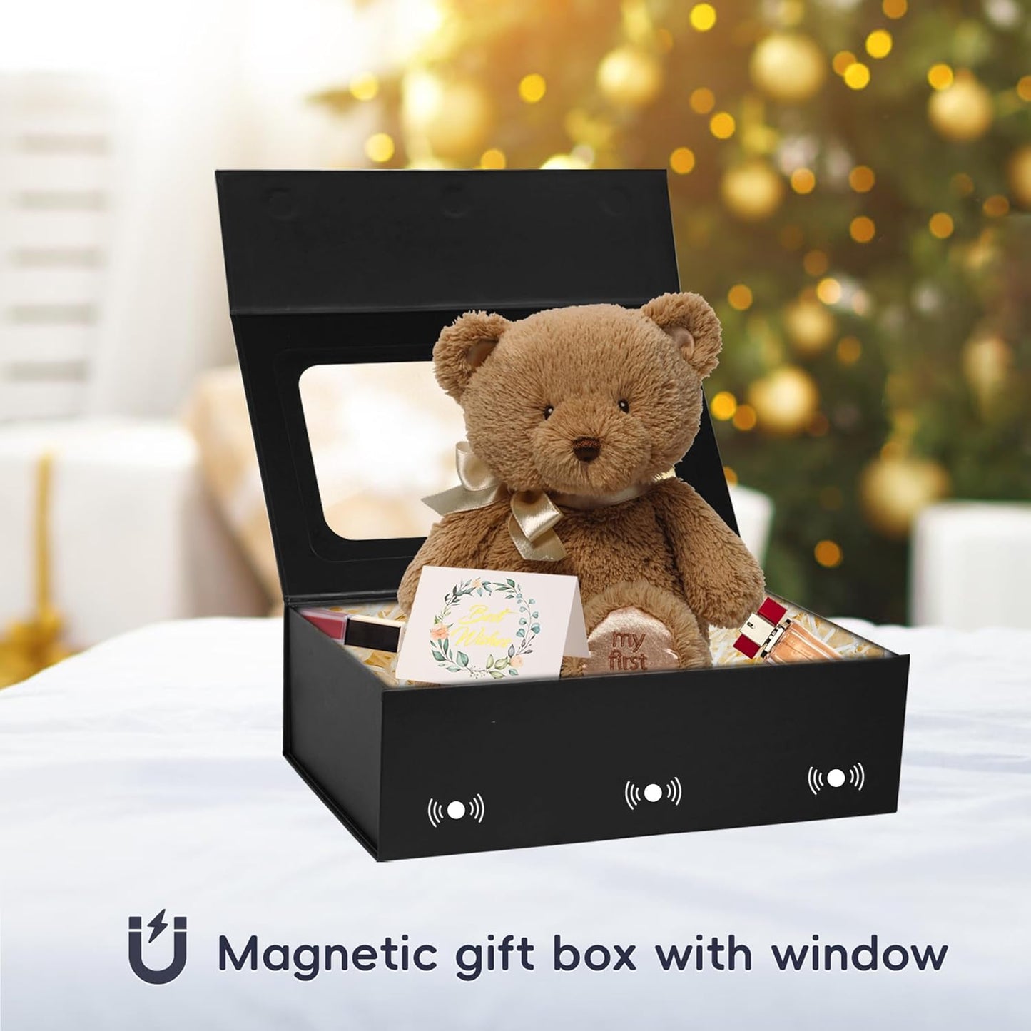 Black Large Gift Boxes with Window, 13.5"x9"x4.3" Bridesmaid Boxe for Gift Giving,Birthday Gift Box with Magnetic,Closure Lid Gift Boxes for Presents,Cute Boxe,Luxury for Gift Packaging,Gift Box for Wrapping Gifts