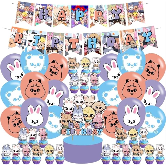 Stray birthday party supplies, including cake topper, cupcake toppers, Banner, Latex Balloons,It is very suitable for boy's and girl SKZOO birthday party supplies., Orange