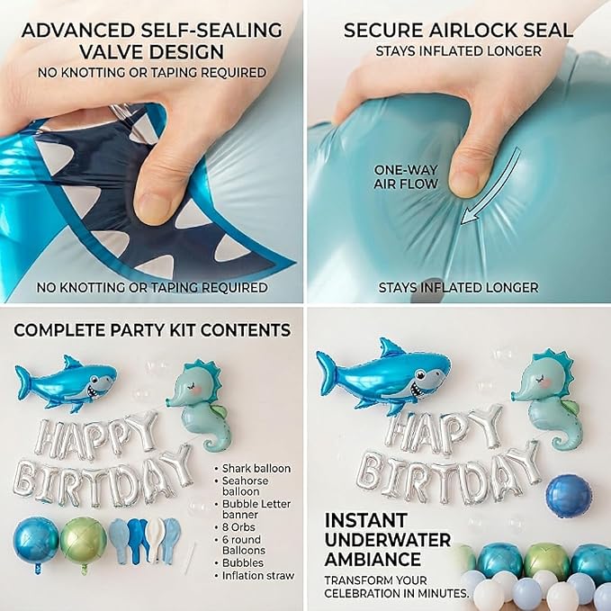 41 PCS Happy Birthday Under the Sea Foil Balloon Party Decorations Kit for Kids Birthday, Sea Animal Ocean Theme All-In-One Party Supplies with Birthday Banner for Boys Girls Kids