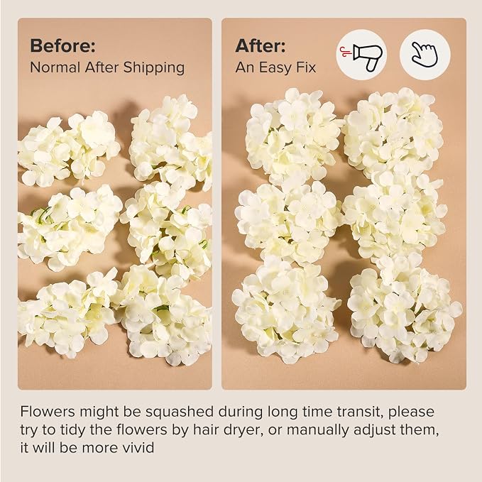 Auihiay 404PCS Hydrangea Artificial Flowers, Silk Artificial Flowers Heads with Stems, Champagne Lifelike Faux Flowers for Wedding Centerpieces, Arch and Background, Party, Home, Baby Shower Decor