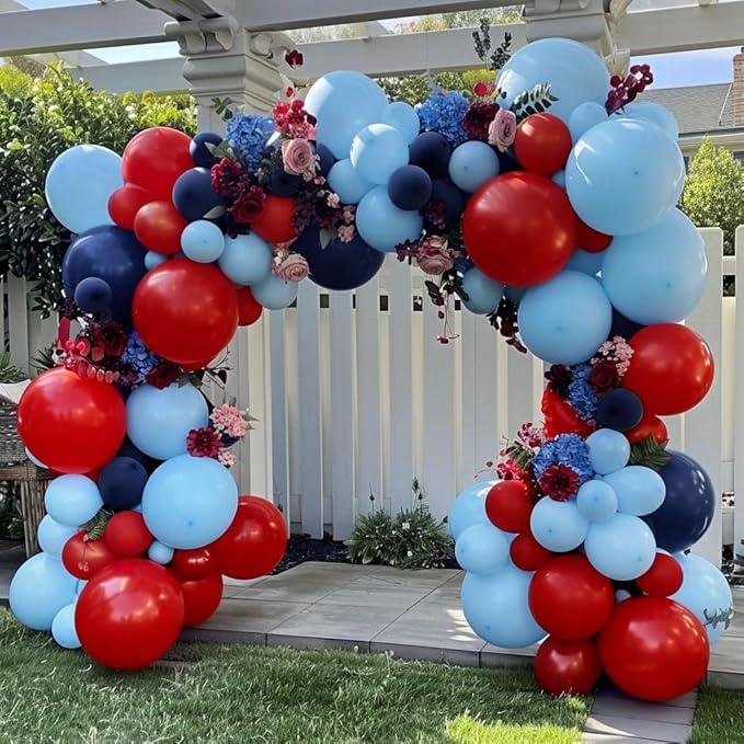 Navy Blue Red Balloon Garland Double Stuffed Macaron Blue Royal Red Balloon Premium Red Latex Balloon Arch Kit for Superhero Boys Birthday Baseball Theme Nautical Party Decorations