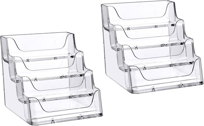 Amazing Abby Acrylic Business Card Holder (2-Pack), Plastic 4-Tier Desktop Card Display, Professional Multi-Slot Stand Organizer, Great for Office, Reception, Trade Shows, and More