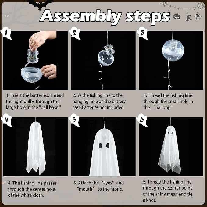 AYGXU Halloween Decorations outdoor/indoor-3pcs Hanging Ghost Decor with Light,Halloween Ornaments,Hallowee n Decor for Tree,Yard,Window,Garden