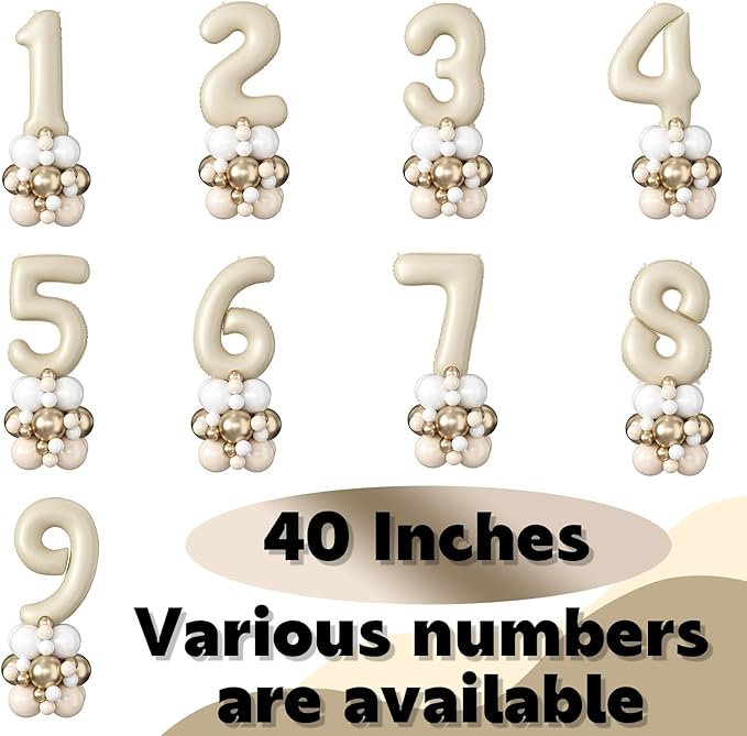 Beige Number 12 Balloons 40 Inch Cream 12th Birthday Party Decorations Neutral Nude White Sand Number 21 Foil Balloon Tower Giant Large Digit Helium Balloon for Girls Boys Women Men 21st Anniversary