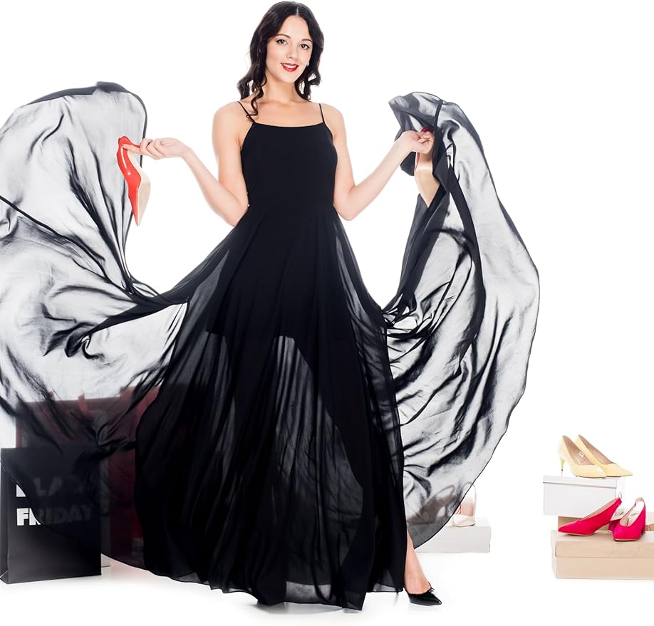 New Star Fabrics Chiffon Fabric, Continuous 60" Wide (30ft) Sheer Material, 100% Soft Polyester, Ideal for Wedding, Party, Event Decor, Draping, and Dresses (Black, 50 Yards)