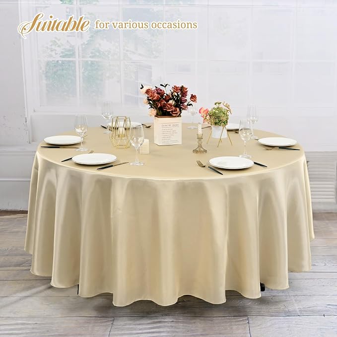 12 Pack 90 Inch Round Tablecloth, Champagne Satin Fabric, Wrinkle & Stain Resistant, Perfect for Weddings & Banquets