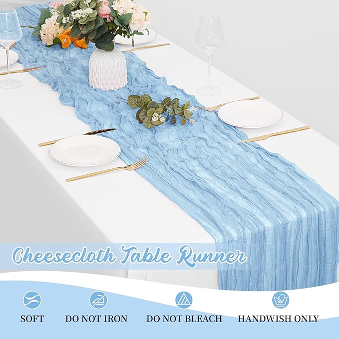 8 Pack Baby Blue Cheesecloth Table Runners 20x120 Inch Gauze Table Runner 10FT Easter Cheese Cloth Table Runner Rustic Sheer Runner for Wedding Baby Shower Birthday Party Table Decor