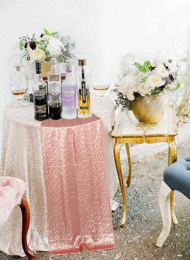 ShinyBeauty 10 Pieces-12 x108 Blush-Sequin Table Runner for Wedding Party Catering Event Glitter Table Runners Sequin Table Cloth Runner Baby Shower Table Decor