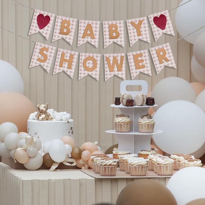 Custom Banner Kit - DIY Burlap Banner with 92 Felt Letters - Personalized for Birthday, Wedding & Party Decorations (beige gingham+beige letter)
