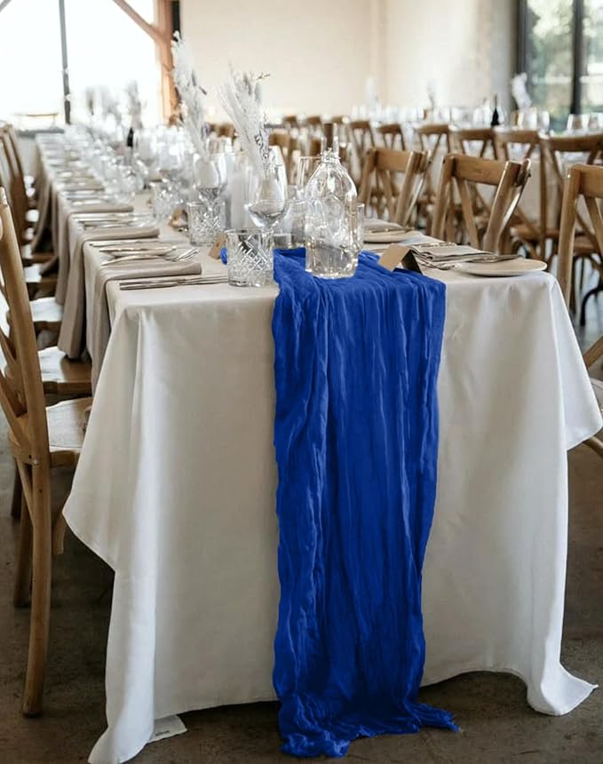 24 Pack Royal Blue Cheesecloth Table Runner 10FT Boho Gauze Cheese Cloth Table Runner Rustic Sheer Fabric Table Runners for Wedding Bridal Shower Baby Shower Party(21.5×120 Inch)