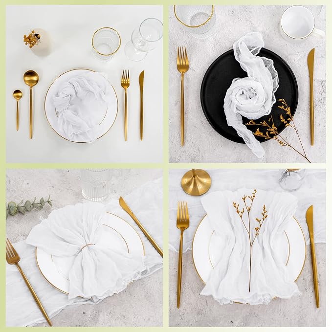 60 PCS White Gauze Cheesecloth Napkins,20x20 Inch Gauze Napkin Rustic Wrinkled Cheesecloth Napkin Bulk Washable Dinner Table Napkins for Wedding Party Bridal Shower Baby Shower Events Decor