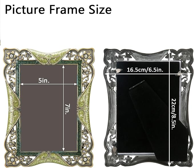 5x7 Vintage Brass Picture Frame Decor Ornate Antique Photo Frames with Glass Front, Art Decor Wedding Picture Frame Tabletop Display, Gifts Ideas for Women, Horizontally & Vertically
