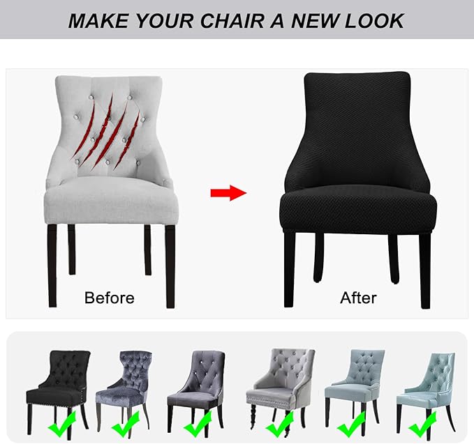 Lellen Velvet Stretch Wingback Chair Cover Slipcover - Reusable Protector Cover for Dining Room Banquet Home Decor etc Machine Washable Hand Washable (01 T-Shaped Twill Black, 4PC)