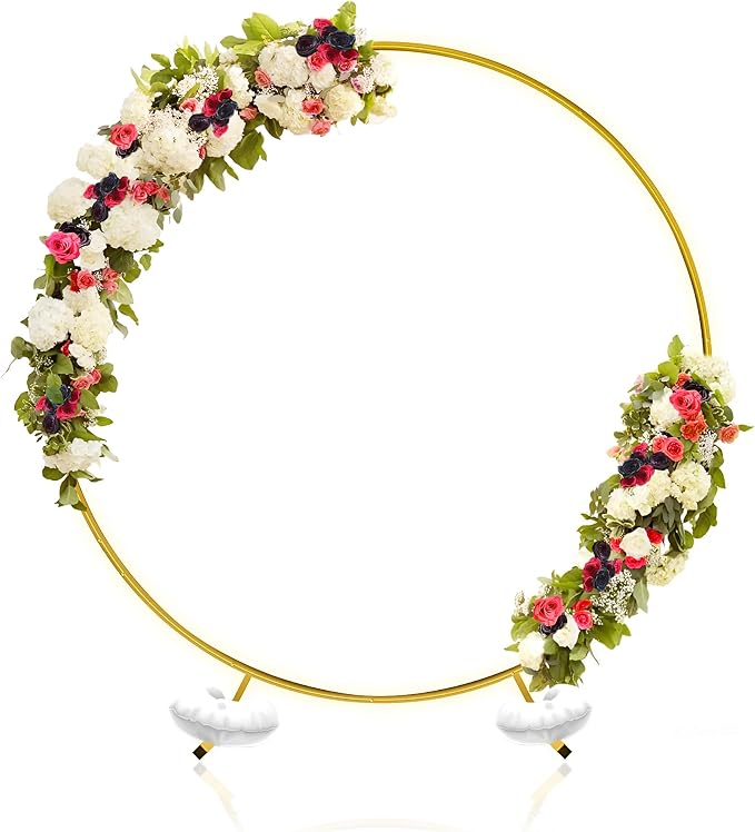 Round Backdrop Stand - Rust Free Iron Made 7.2 Ft Gold Circle Backdrop Stand for Parties, Arch for Balloons - Portable & Easy to Assemble Wedding Arch Frame - Sturdy & Stable, Handles Wind Outdoors