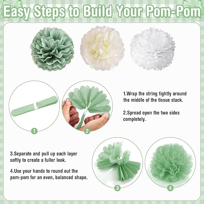 Sage Green Bow Birthday Decorations, Happy Birthday Balloon Banner with Bow and Heart Foil Balloons Fringe Curtain Tissue Paper Pompoms Garland Party Supplies for Women Girls Boys